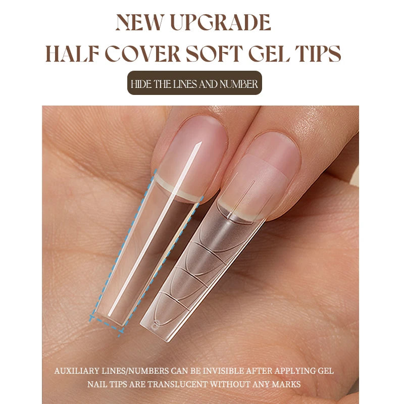 GULAURI 240PCS Medium Square Coffin Half-Cover Clear Nail Tips