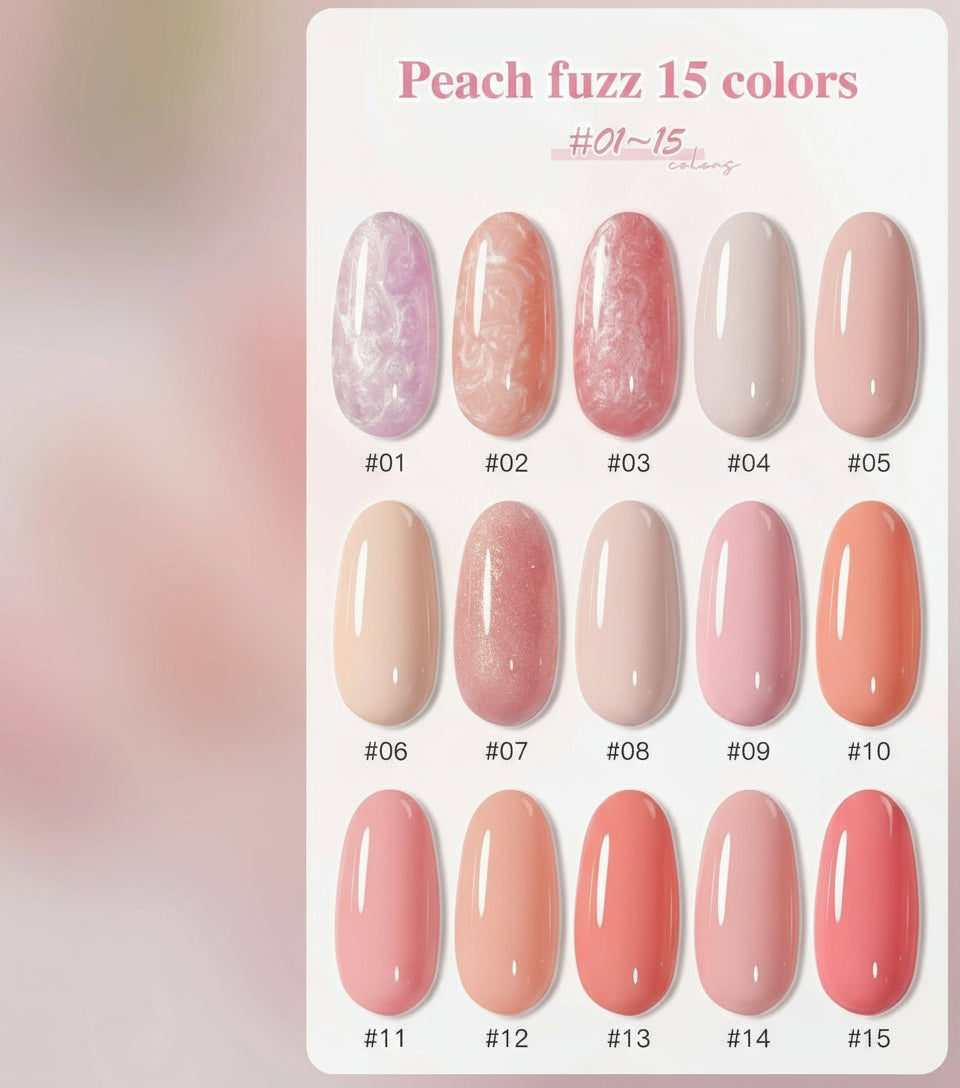 Peach Pink High-Pigment UV Gel Nail Polish Set 15ml Bottles