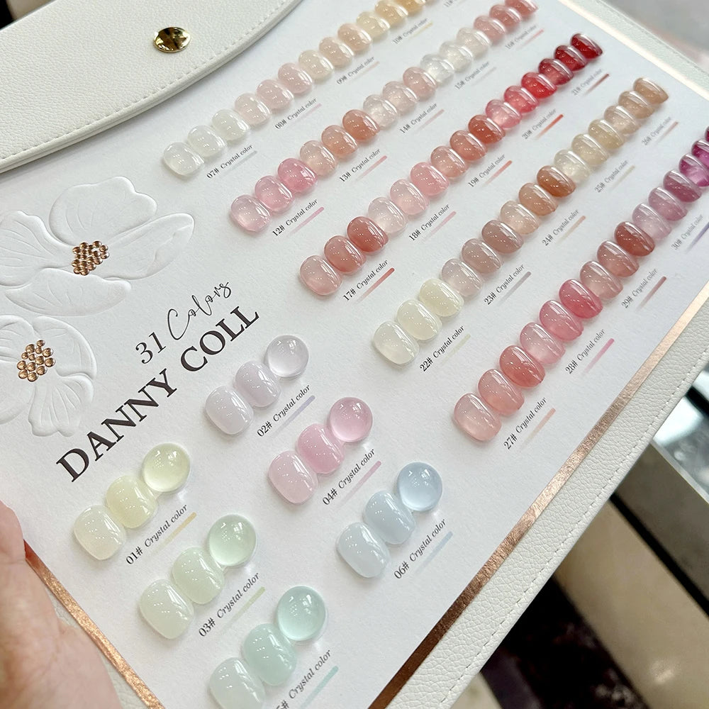 Color chart showing all 31 Camellia nude jelly gel polish shades for salons