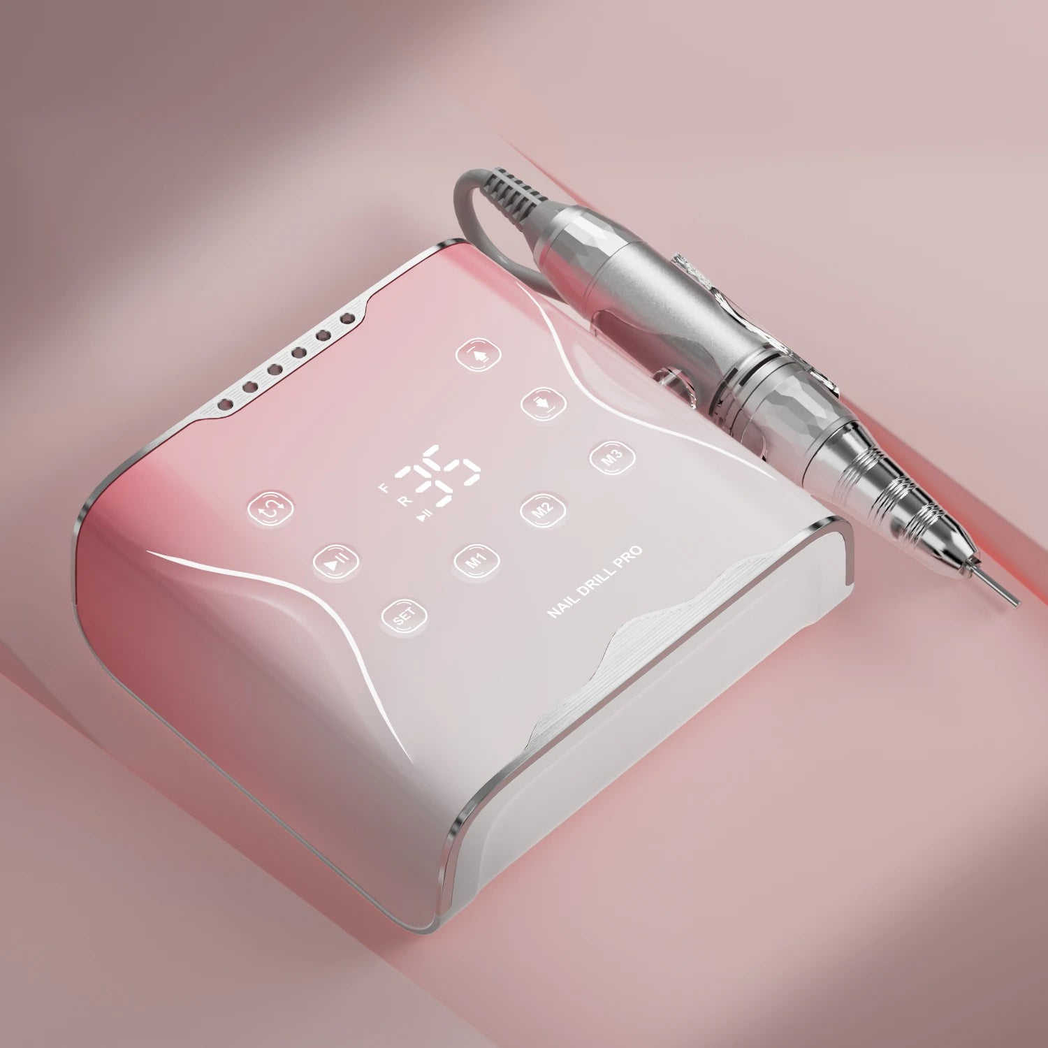 Professional Desktop Nail Drill 35000RPM Pink Brushless Handpiece Salon Machine