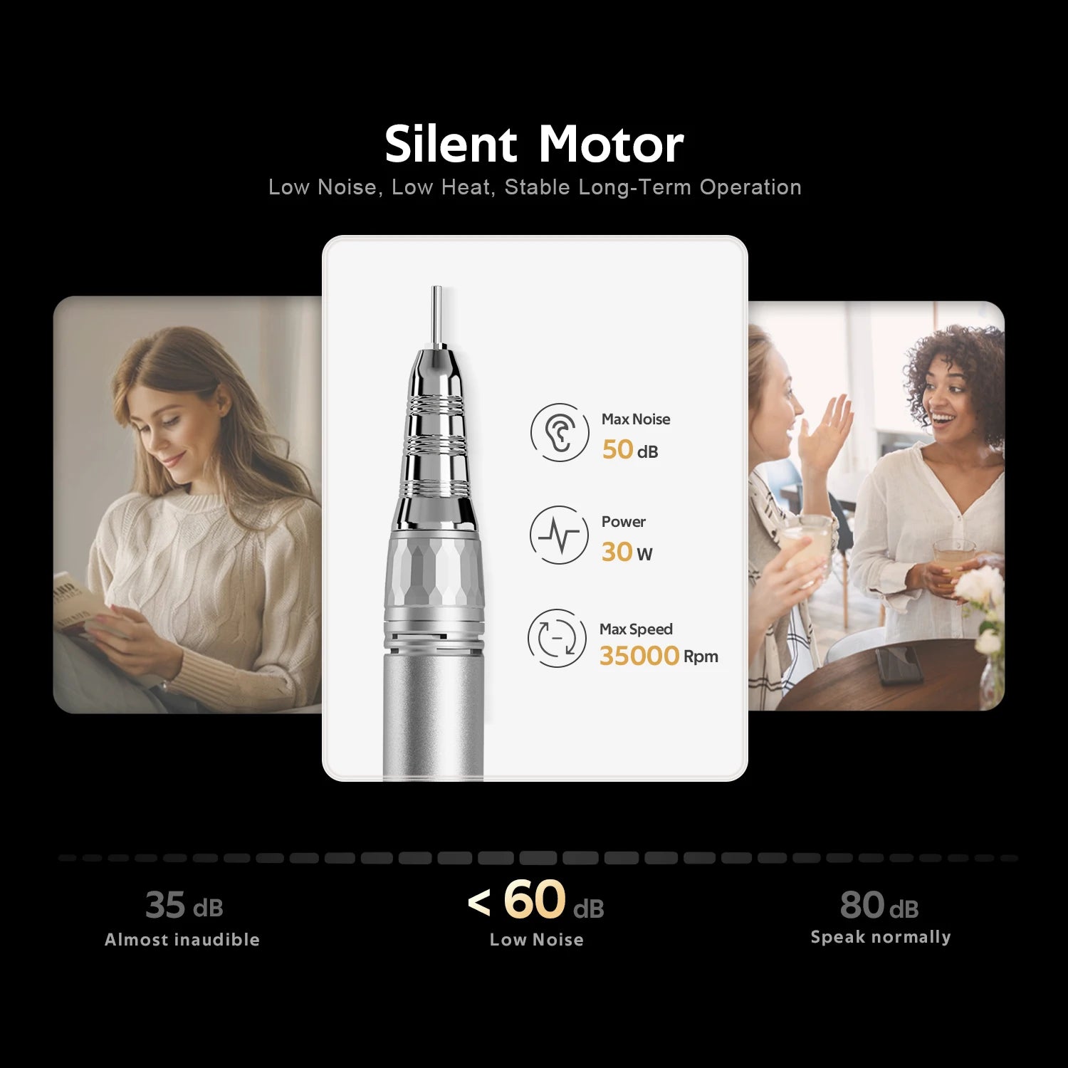 Professional Desktop Nail Drill 35000RPM Pink Brushless Handpiece Salon Machine