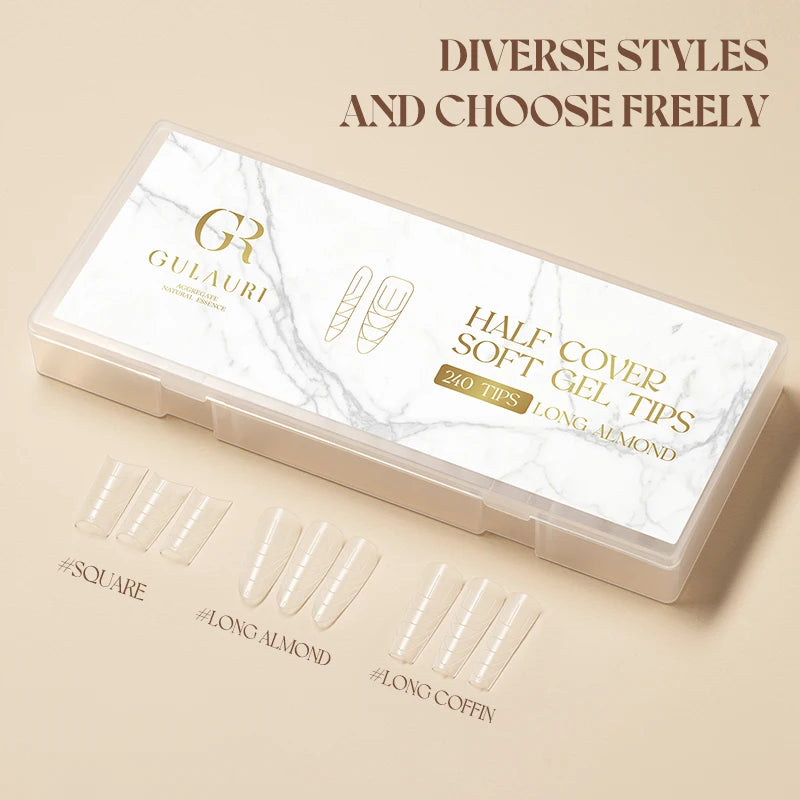 GULAURI 240PCS Medium Square Coffin Half-Cover Clear Nail Tips